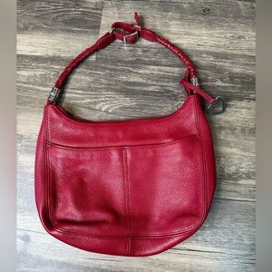 Brighton Barbados Ziptop Hobo Red Leather Braided Strap Heart Charm